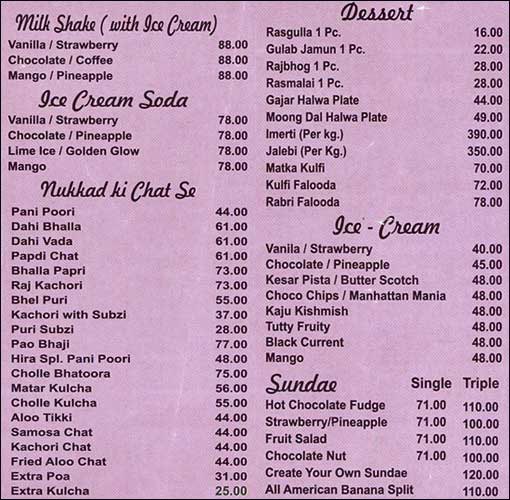 Menu of Hira Sweets, Connaught Place (CP), New Delhi magicpin