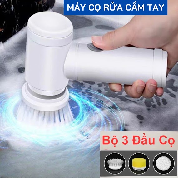 Máy Cọ Rửa Cầm Tay Đa Năng Sạc Usb, Bàn Chải Vệ Sinh Nhà Bếp, Bồn Rửa Mặt, Đánh Bóng Giày Với 3 Đầu Thay Thế Tiện Lợi