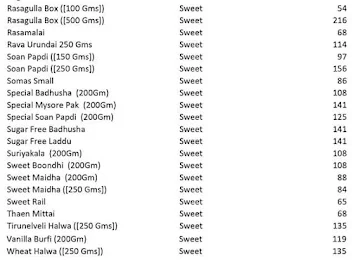 Aswins Sweets & Snacks menu 