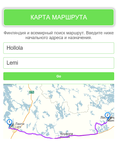 Карта маршрута Финляндия