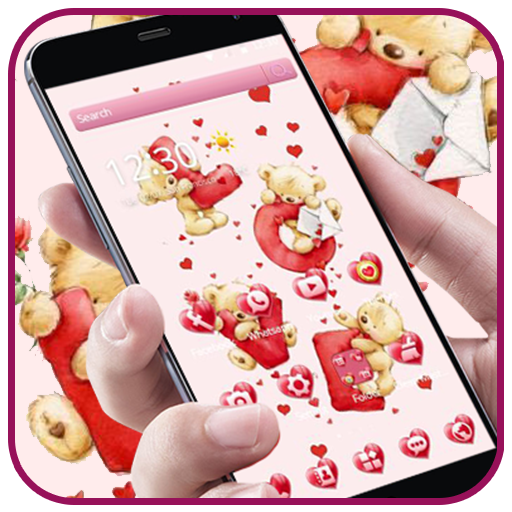 Teddy bear pink love theme cartoon cute wallpaper