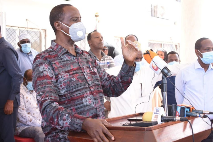 Governor Mohamed Abdi talks to reporters in Wajir town early this week