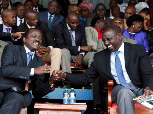 DP William Ruto and Wiper leader Kalonzo Musyoka at Kenyatta Stadium, Machakos, on August 25.