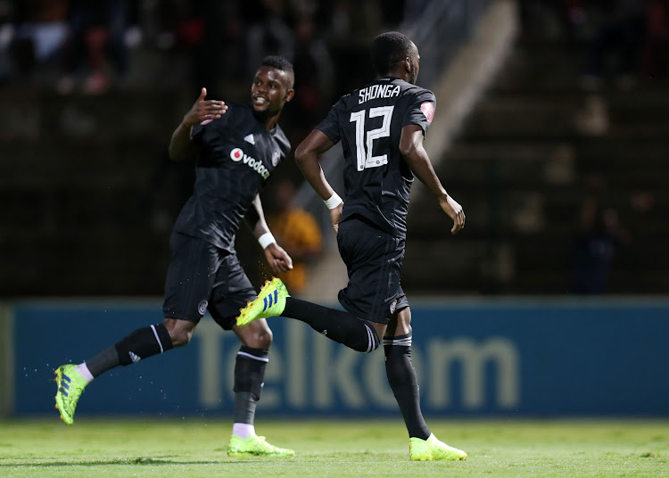 Justin Shonga of Orlando Pirates celebrates goal during the Absa Premiership 2018/19 match between Golden Arrows and Orlando Pirates at the Suger Ray Xulu Stadium, Clermont on the 02 March 2019.