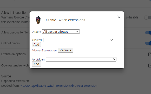 Disable Twitch extensions