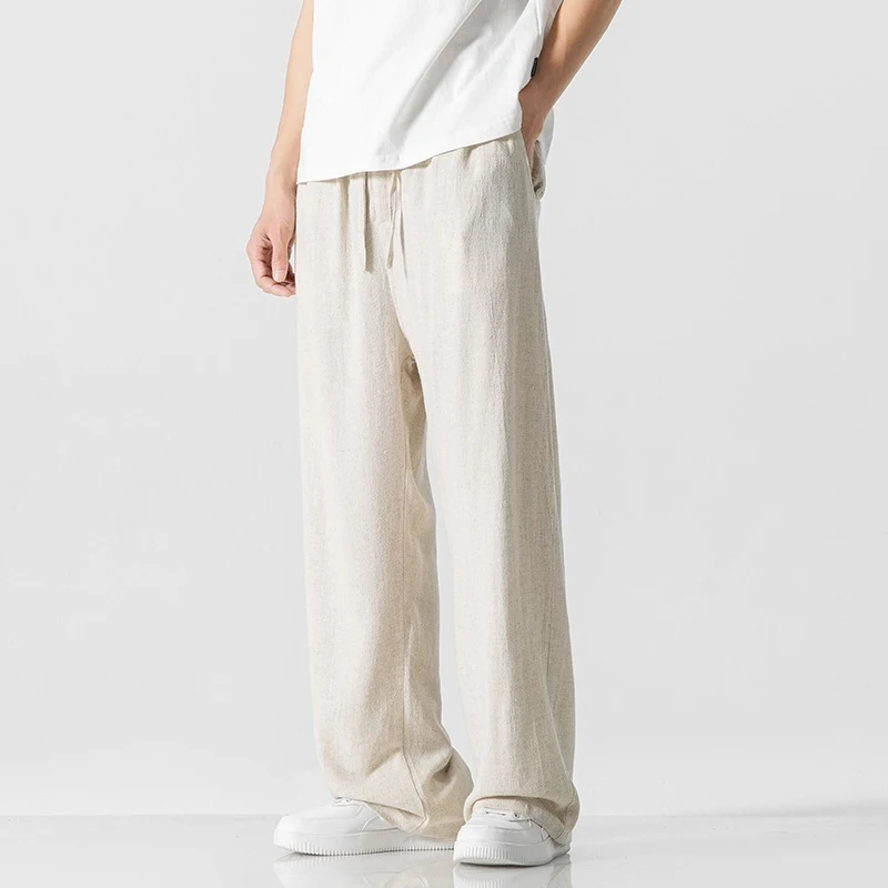 Linen Pants Men's Summer Loose Straight Casual Trousers. Breathable and comfortable for warm weather. Relaxed fit, perfe