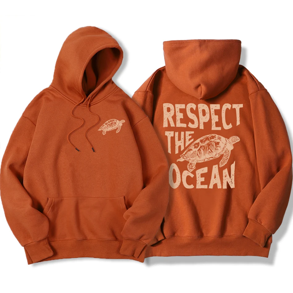 Respect Ocean zelene morske kornjače muška dukserica sa kapuljačom, udobna i moderna, idealna za svakodnevni stil i očuvanje okeana.