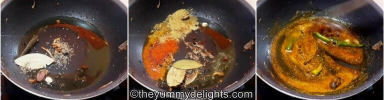 sauteing the spices for making shrimp biryani