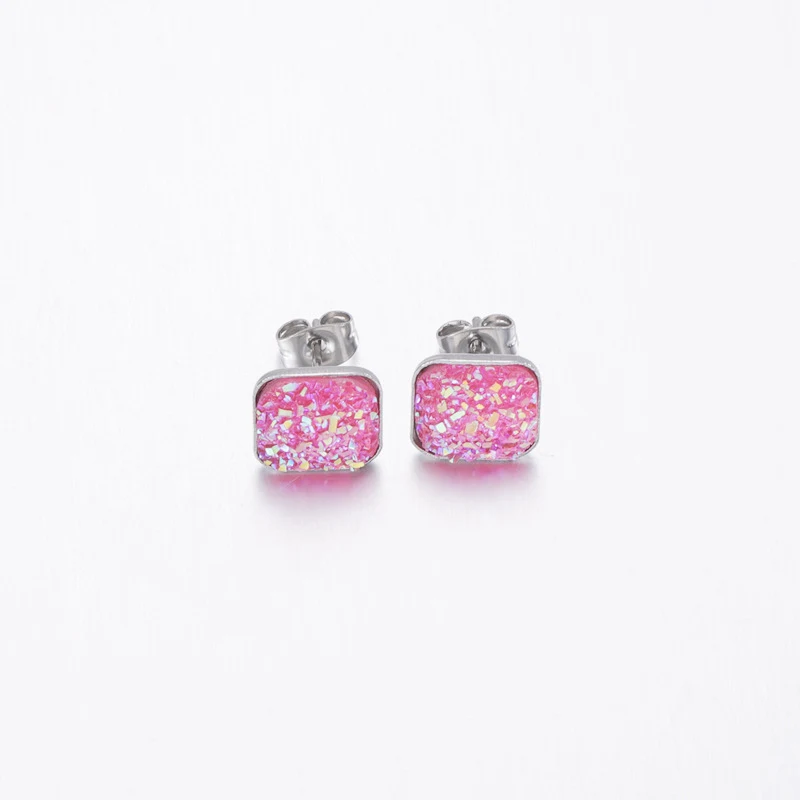 Boucles d'oreilles clous pour filles au caractère doux, multi-spécifications, carrées, concaves-convexes, strass étoilés scintillants.