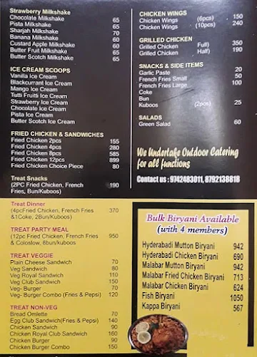 Treat Restaurant menu 