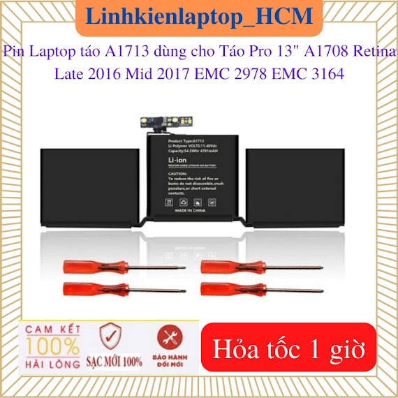 Pin Dùng Cho Laptop Táo Pro 13" A1708 A1713 Retina Late 2016 Mid 2017 Emc 2978 Emc 3164