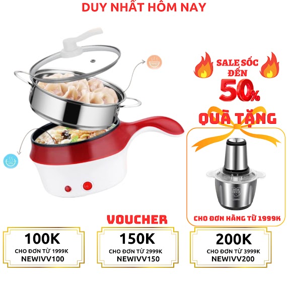 Nồi Lẩu Điện Đa Năng Kèm Giá Hấp Có Tay Cầm Tiện Dụng 18Cm, Nồi Lẩu Hấp Mini 2 Tầng - Fujika