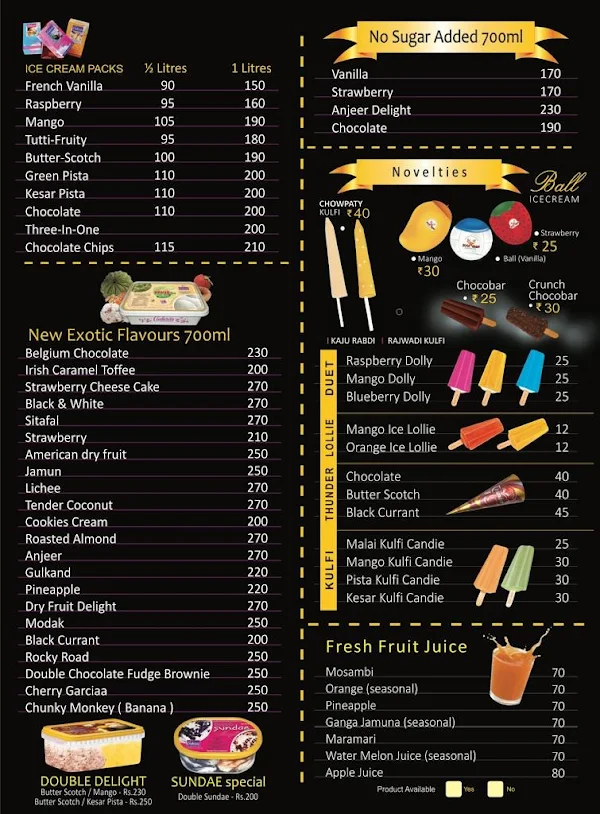 Creamchills Icecream menu 