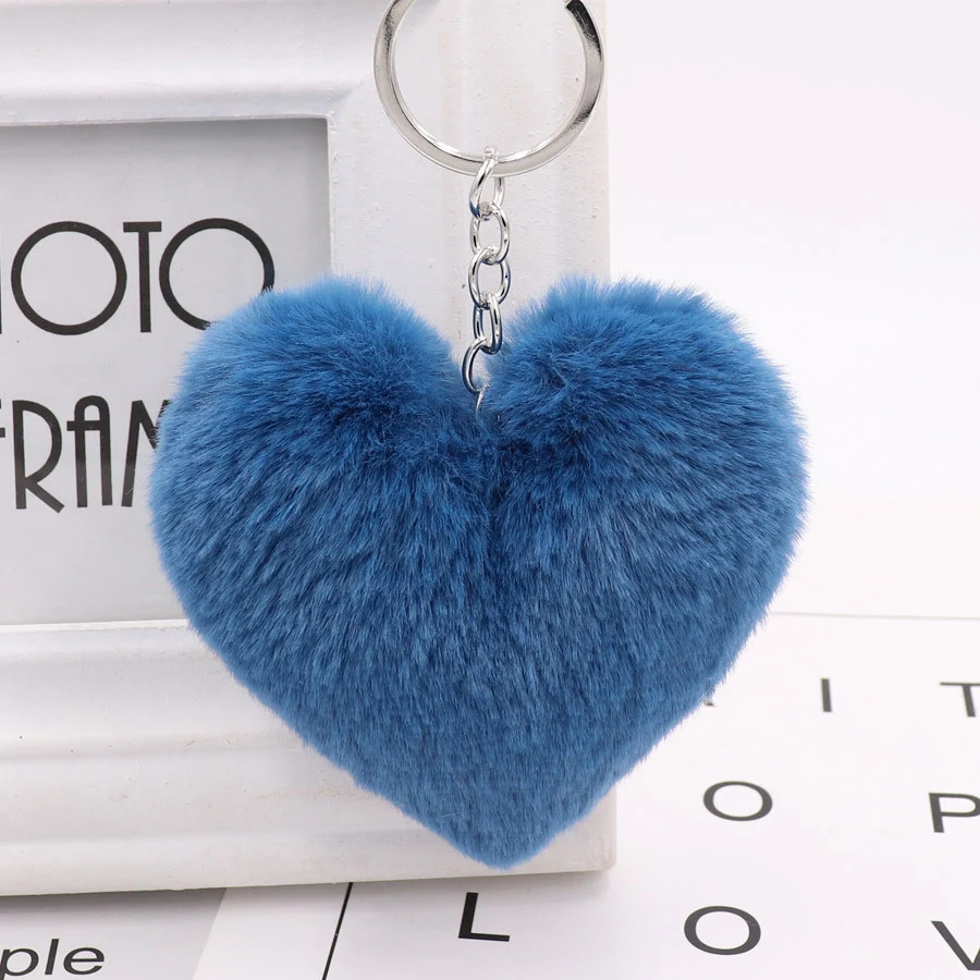 Llavero corazón de bola de pelo de felpa de conejo Rex, adorno colgante para coche, suave y adorable, el accesorio perfecto para tu vehículo.