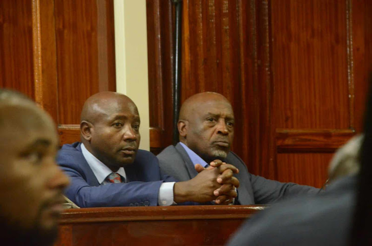 Kakamega Deputy Governor Ayub Savula with former ICT Principal Secretary Sammy Itemere before Nairobi chief magistrate Lucas Onyina on Tuesday, January 30, 2024