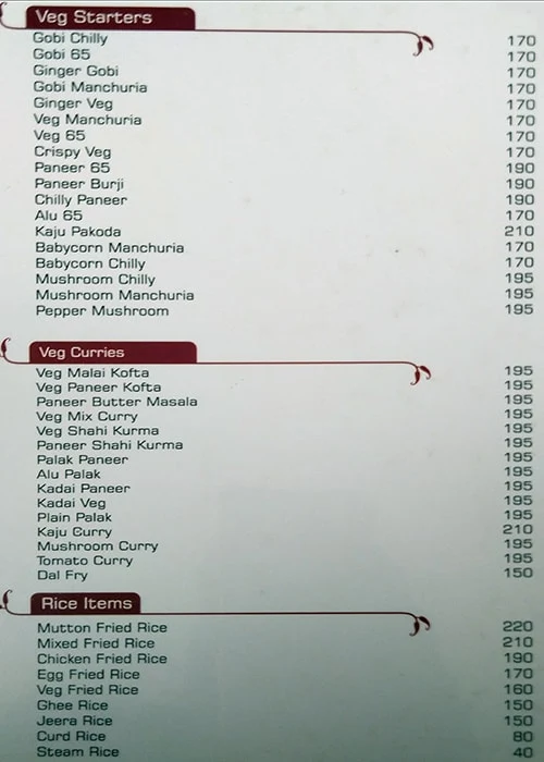 Kritunga Restaurant menu 