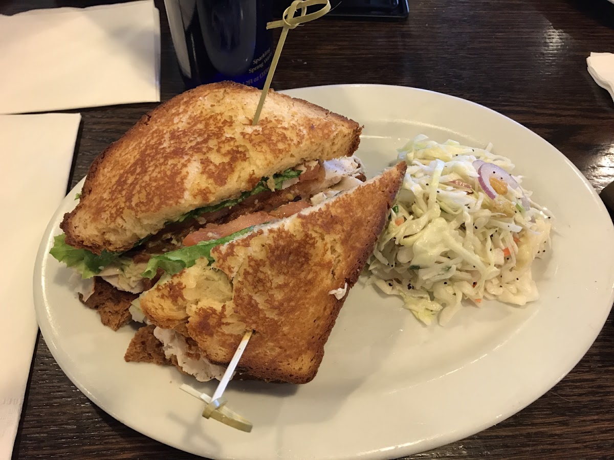 Grilled Turkey BLT (on bread) if you don't specify bread it comes on the fabulous Twist Roll. Cole slaw side.