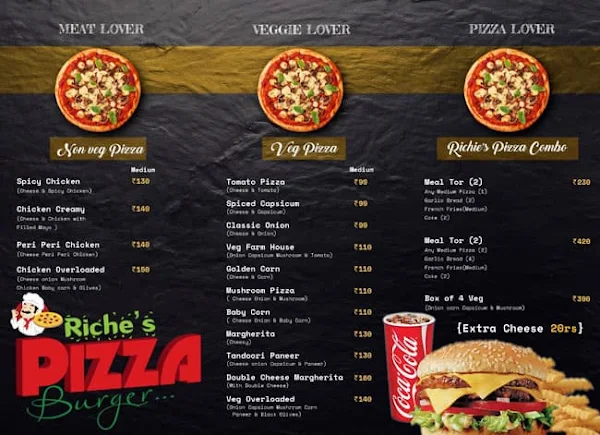 Riches Pizza Burger menu 