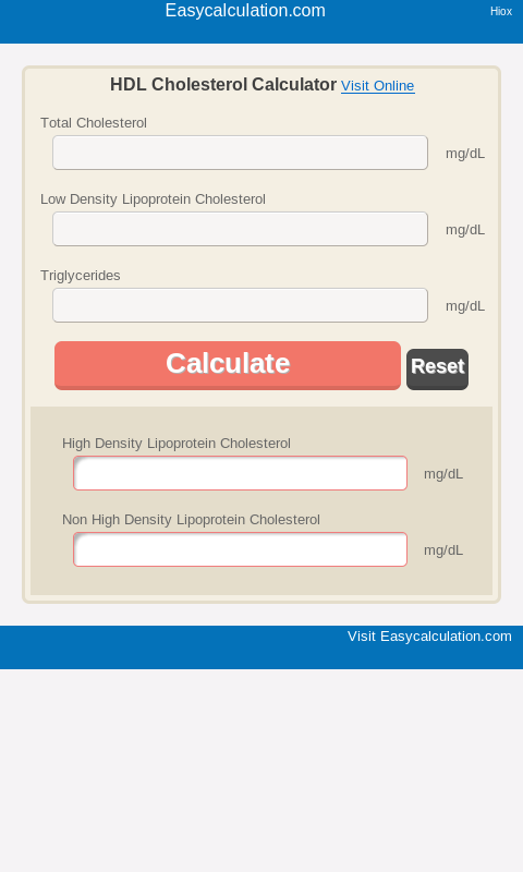 HDL Cholesterol Calculator Screen 2