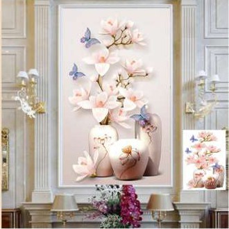 Tranh Đính Đá Bình Hoa Lan Trắng Kt 57*70 Cm | Tranh Thêu Chữ Thập Bình Hoa Lan 3D