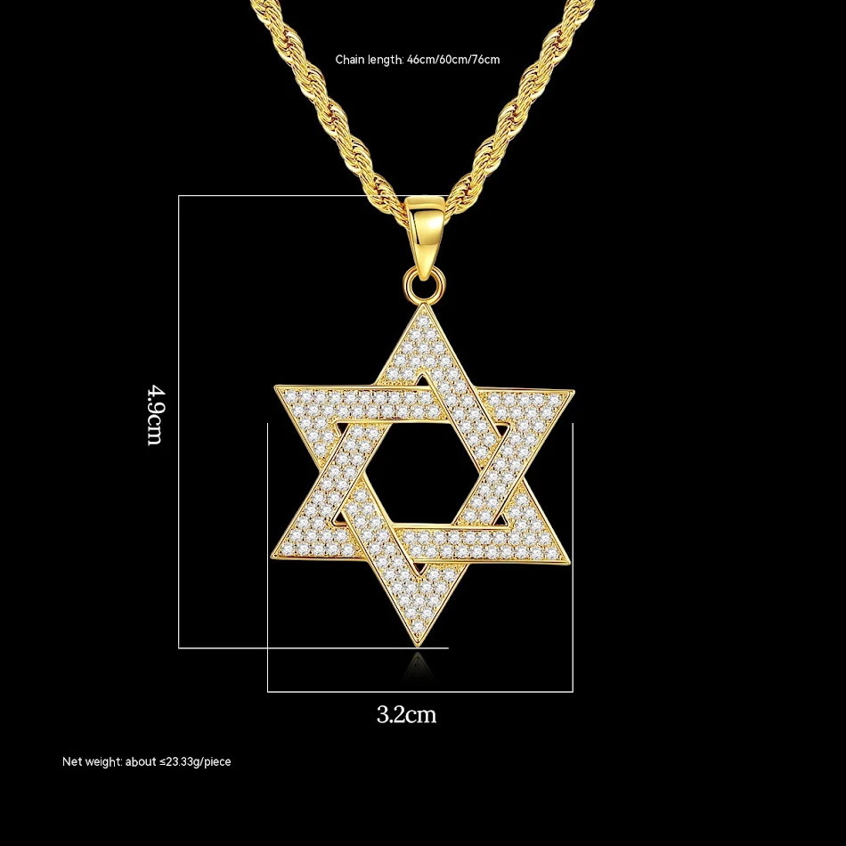 Diamanten Davidster titanium stalen ketting met Salomo's zegel en hexagram. Een sieraad met spirituele betekenis en verfijnde uitstraling.