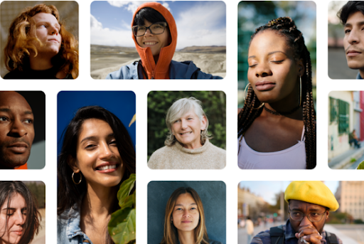 Image of various photos of people of varying skin colors.