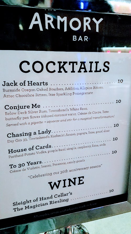 Cocktails themed for The Magic Play at Portland Center Stage at The Armory.