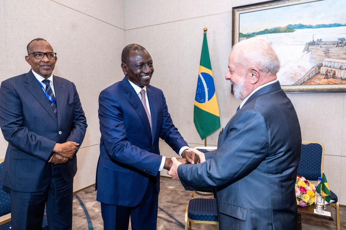 President William Ruto with Brazilian President Luiz Inacio Lula da Silva in Addis Ababa, Ethiopia on February 18, 2024.