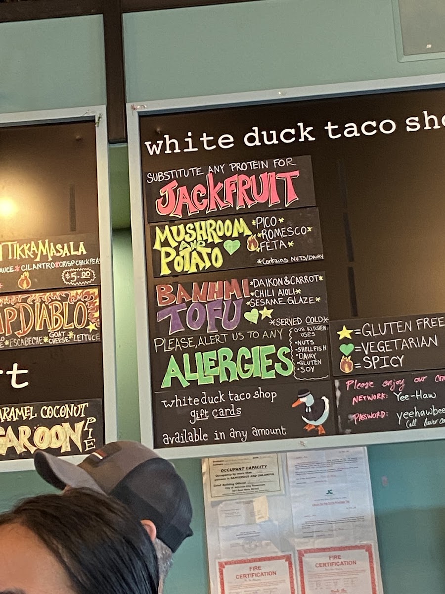 White Duck Taco Shop gluten-free menu
