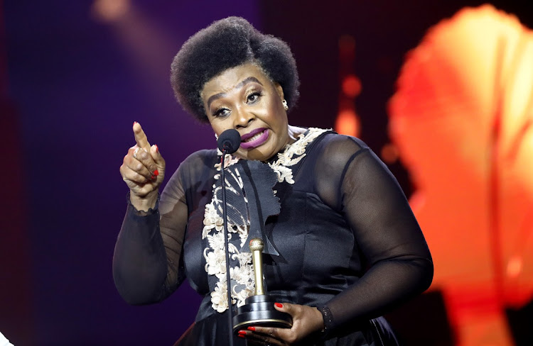 Yvonne Chaka Chaka accepts the Sampra Lifetime Achievement Award at the inaugural Basadi in Music Awards.