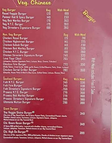 The Streeters menu 