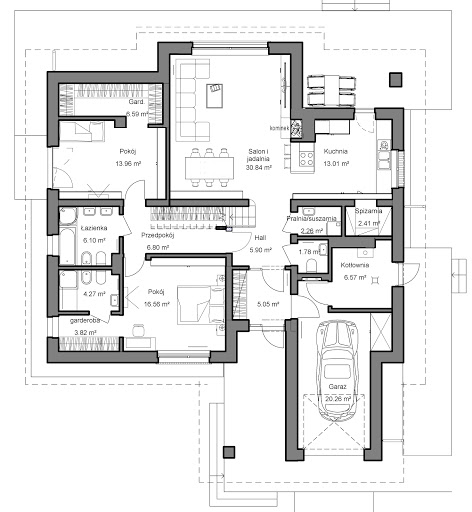 Domidea 55 N - Rzut parteru - wersja 2