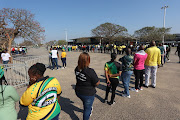 Delegates queuing to register for the ANC KwaZulu Natal Provincial Conference at People's Park outside Moses Mabhida Stadium, Durban. 