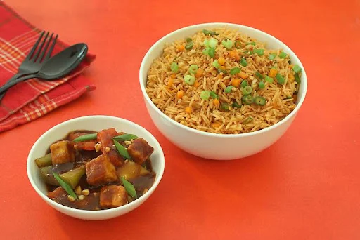 Hot Garlic Veg Fried Rice With Exotic Veg In Oyster Sauce