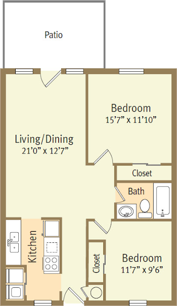 Go to Two Bed, One Bath Patio Home Thornberry Floorplan page.