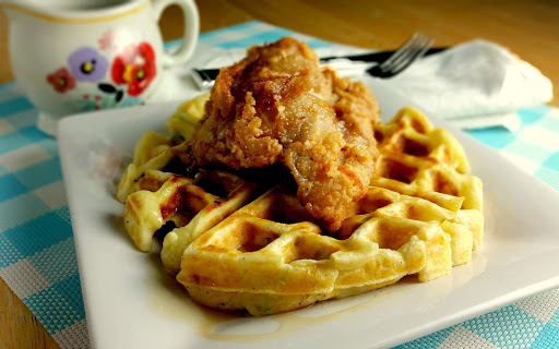 chicken and potato waffles