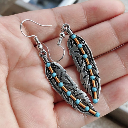 Title 1, Womens Fashion Vintage Turquoise Feather Earri...