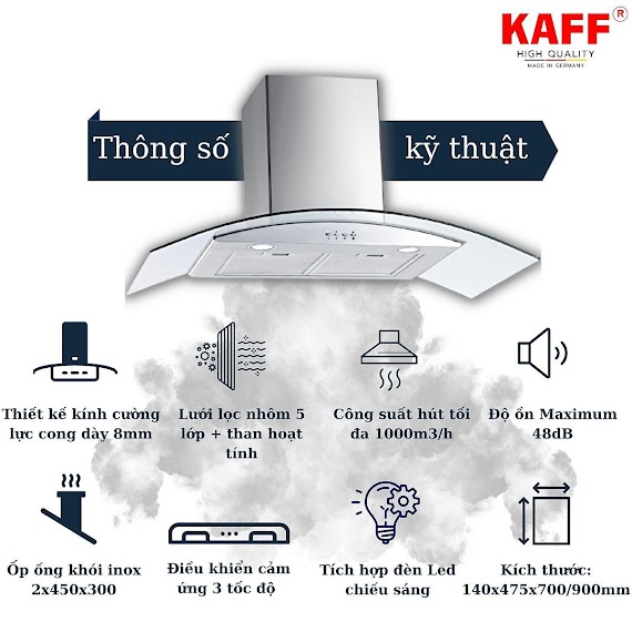 Máy Hút Mùi Kính Cong 900Mm Kaff Kf_Gb905 Tặng Bộ Lọc Than Thay Thế _ Hàng Chính Hãng