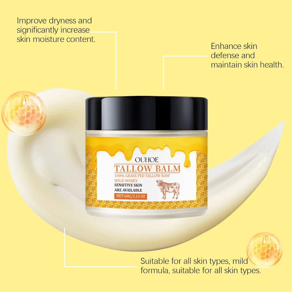 Crème Hydratante Anti-rides pour le Visage au Suif Réduit les Rides Hydratation Profonde Ingrédients Naturels Pour une Peau Plus Jeune Éclatante
