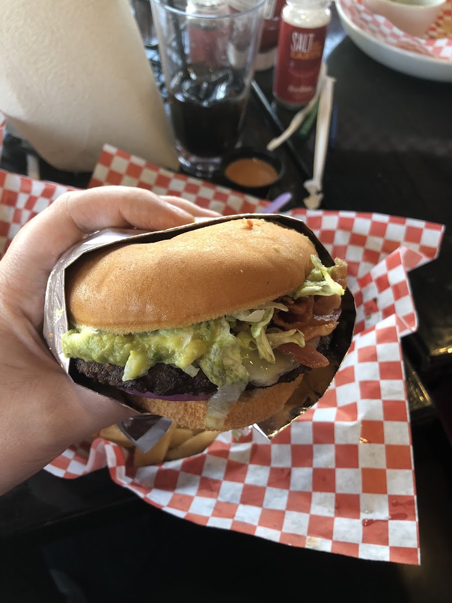 Guacamole bacon burger with amazing gluten free bun