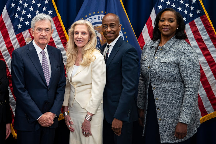 US Federal Reserve chair Jerome Powell, left, Fed vice-chair Lael Brainard and Fed board governors Philip Jefferson and Lisa Cook during their swearing in ceremony in Washington, DC, the US, May 23 2022. Picture: AL DRAGO/BLOOMBERG