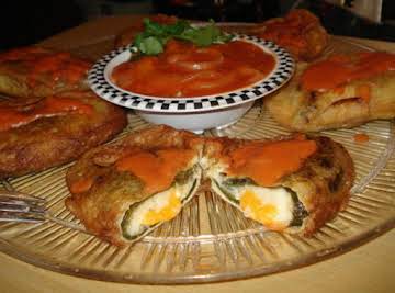 Chiles Rellenos and Tomato Cumin Sauce (Stuffed Poblano Peppers)