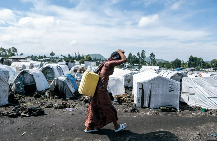 More than 2.5 million people have been displaced in DR Congo, the US says, with many living in camps like Shabindu in Goma.