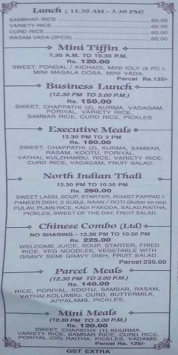 Sangeetha Veg Restaurant menu 