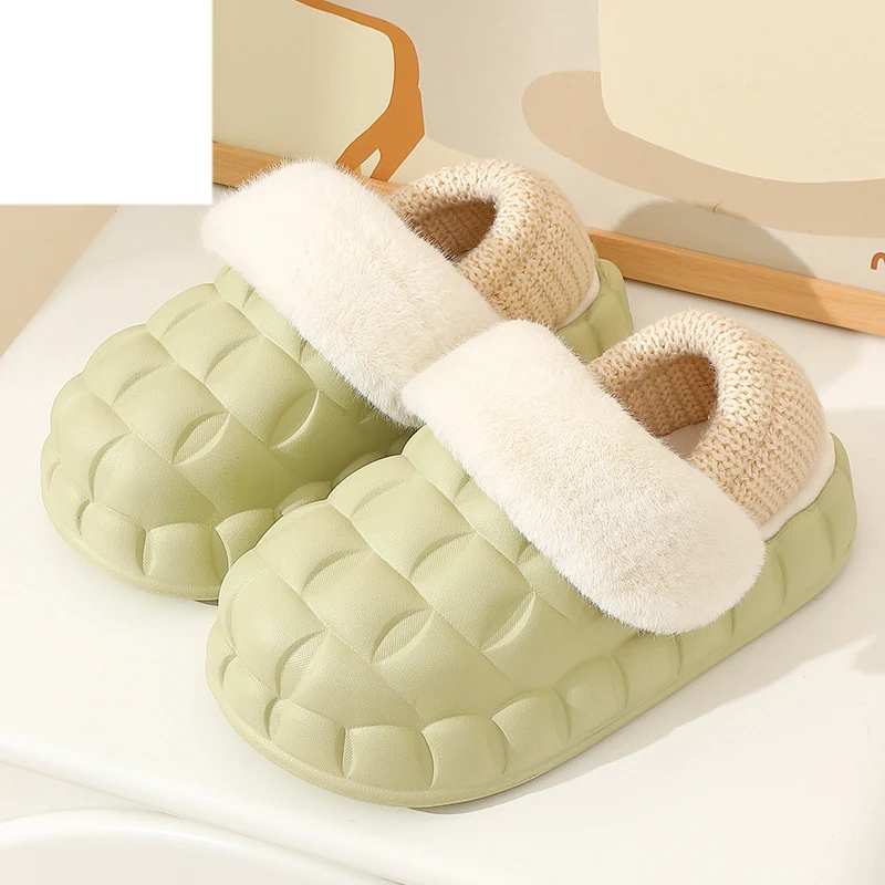 Chinelos de algodão removíveis e laváveis femininos outono inverno com calcanhar de bolsa, macios e quentes para uso doméstico.