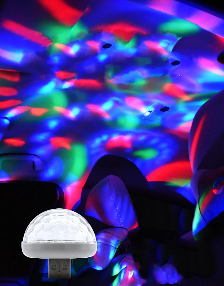 Voice Control Mini Magic Ball Colorful Stage Light USB Crystal Atmosphere Light DJ Music Rhythm Light Car LED Atmosphere