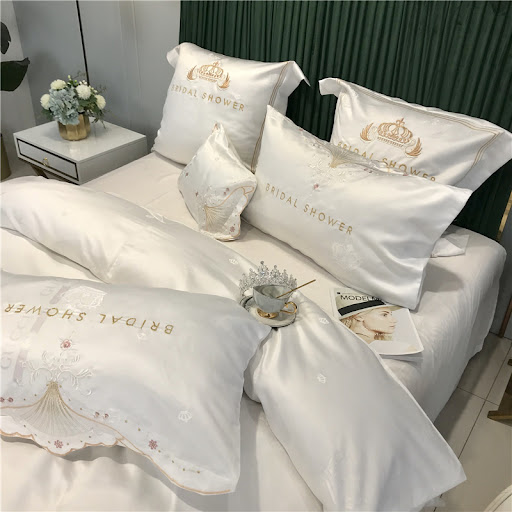 Title 6, Light Luxury Embroidery Washed Satin Ice Silk F...