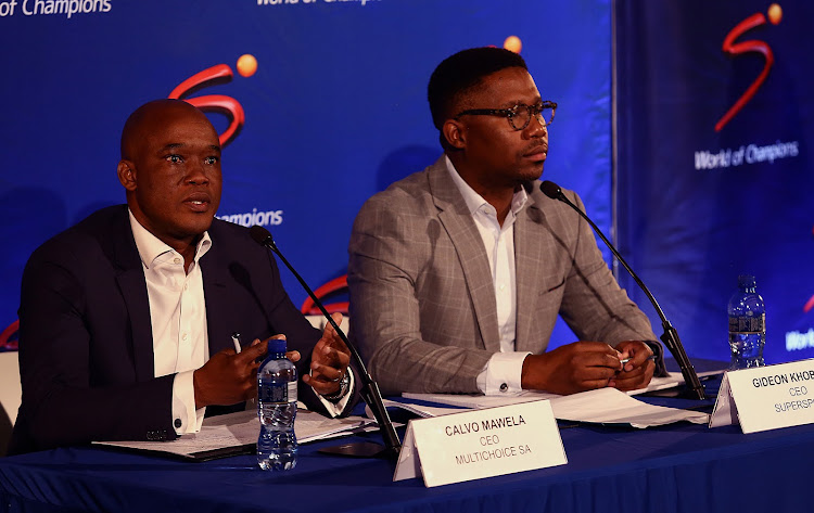 SuperSport CEO Gideon Khobane and Multichoice CEO Calvo Mawela addressing the media on the outcomes of the investigation into alleged racist comments made towards Ashwin Willemse during a live studio broadcast