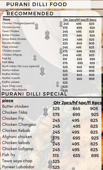 Purani Dilli Food menu 