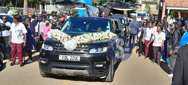 Hearse carrying the remains of late marathon world record holder Kelvin Kiptum opens on the side on February 22, 2024